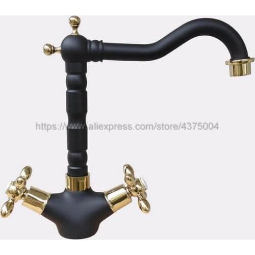 Black Oil Rubbed Bronze Gold Color Brass Bathroom Basin Faucet Double Cross Handle Single Hole Hot and Cold Tap Nnf808