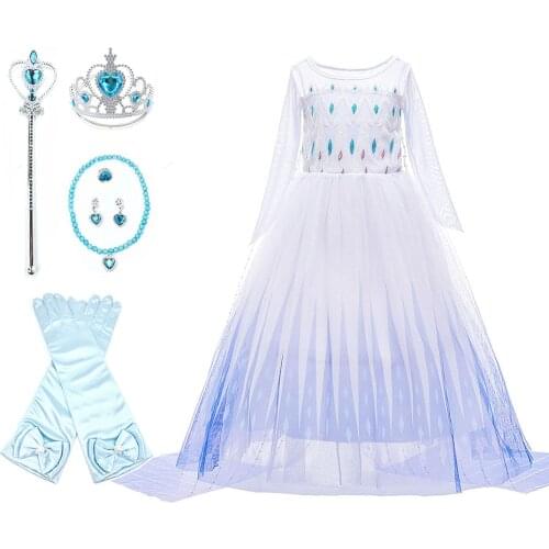 Children White Elsa Dress Carnival Princess Dress Girls Snow Queen New Fancy Halloween Outfit Clothes Girl Birthday Party Gown