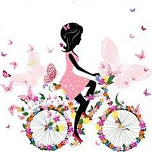 Girl Flower Butterfly Bike Printed Fabric 11CT Cross Stitch DIY Embroidery Kit DMC Threads Knitting Handiwork Different