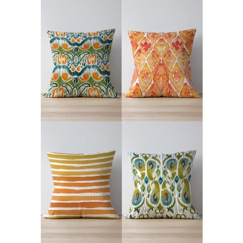 Double Side Printed Ikat Pattern 4'lü Suede Pillow decorate Case