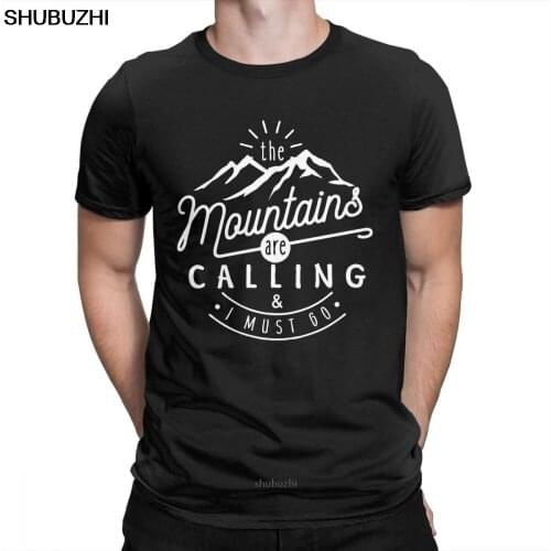 The Mountains Are Calling And I Must Go Hiking T Shirts Men Printed Tops Vintage T-Shirts Crew Neck 100% Cotton Tees sbz8156