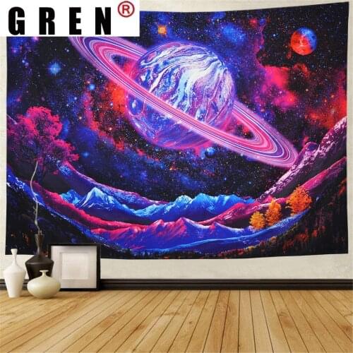 GREN Tapestry Color Planet Wall Hanging Fabric Mural Background Cloth Wall Rugs Towel Beach Fabric Blanket Dorm Living Home Deco