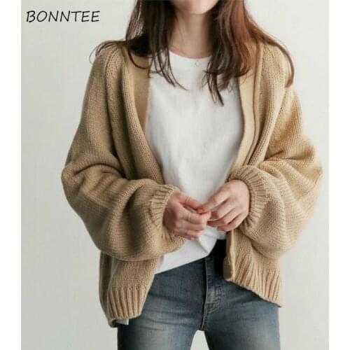 Cardigan Women Solid Jumper Simple Short Chic Harajuku Open Stitch Cute Knitwear Sweater Loose Student Autumn Casual Daily Tunic