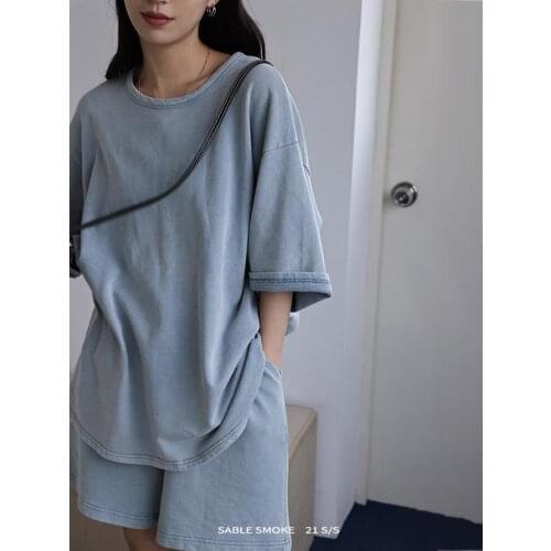 Women Short Sets COTTON Summer Thisrts Shorts 2 Pic Ser Simple Solid Casual O-Neck Sport Vintage Girls Suitshigh Quality