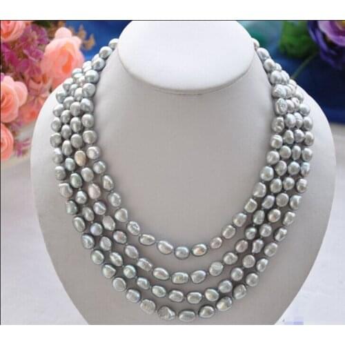 Beautiful 4row 20" 9mm NATURE GRAY BAROQUE freshwater pearl necklace