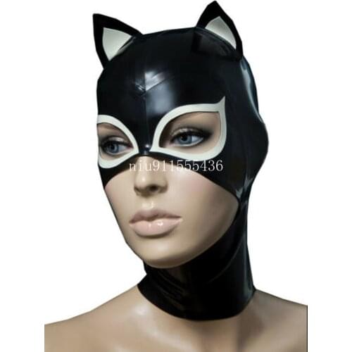Latex Mask Rubber Unisex Hood Cosplay Cat woman Back Zipper Rubber Fetish Cosplay Mask Latex Headgear Customized XS-XXL