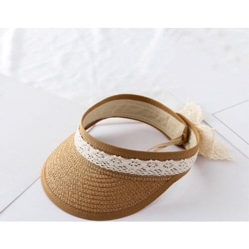 New Kids Girls Visor Cap Summer Straw Hat Lace Trim Sun-Resistant Baseball Hat with Bowknot for Summer Fall Beach Caps