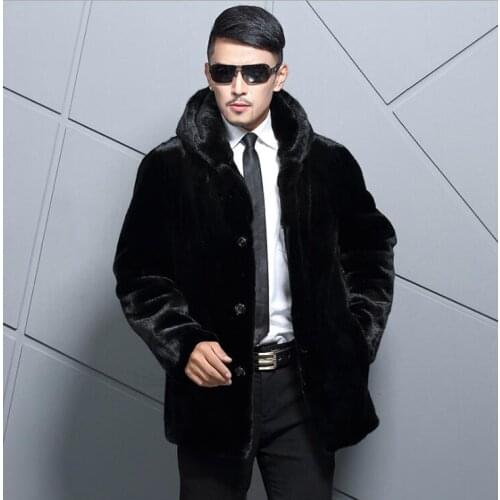 Hooded black autumn faux mink leather jacket mens winter thicken warm fur leather coat men slim jackets jaqueta de couro M - 4XL