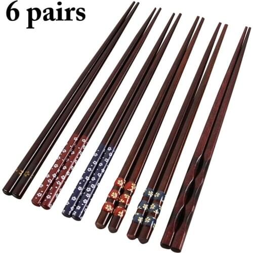 6 Pairs Chopsticks Set Natural Floral Wooden Chopsticks Japanese Chopsticks