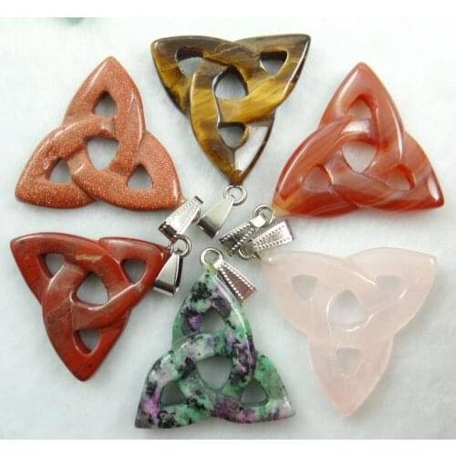 Natural stone Turquoises Quartz Crystal lapis tiger eye Triangle board pendant for diy Jewelry making necklace Accessories6pcs