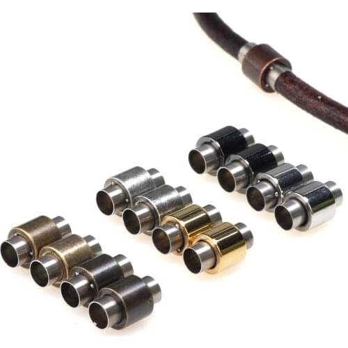 Stainless Steel Never Fade Multicolor Closed Magnetic Buckle Hole 6MM Leather Rope Bracelet Magnet Buckle DIY Jewelry Making