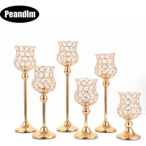 Peandim Silver Gold Crystal Candle Holders Wedding Decoration Table Centerpieces Candledtick Hotel Home Dinner Decorative Holder