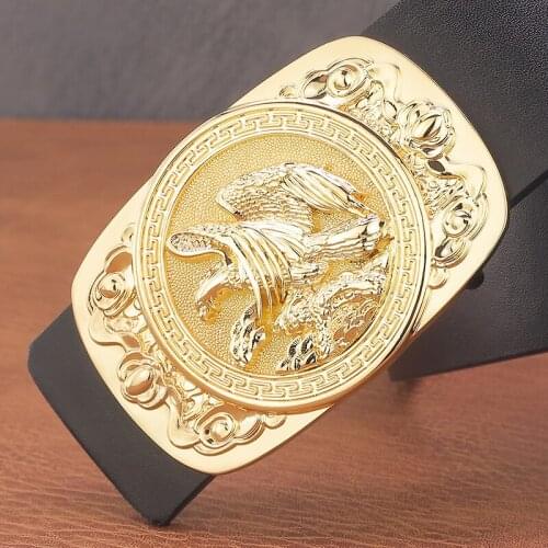 Golden eagle buckle Designer Belts men high quality genuine leather black 3.8cm wide brand Waist Strap Casual ceinture homme