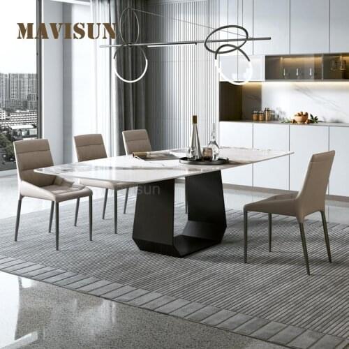 Nordic Luxury High-End Custom Natural Marble Dining Table With 6 Chairs 1.8M Modern For Restaurants Cafe Dining Room Furniture