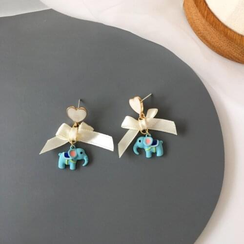 S925 Needle Cartoon elephant bow earrings fresh and sweet love earrings