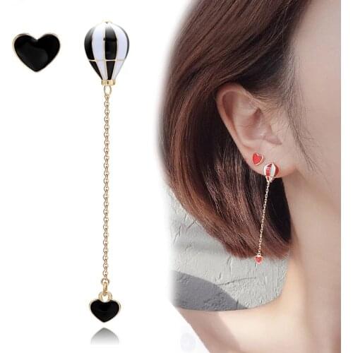 RAVIMOUR Hot Air Balloon Long Earrings for Women Korean Asymmetric Heart Gold Chain Statement Dangle Earring Fashion Ear Jewelry