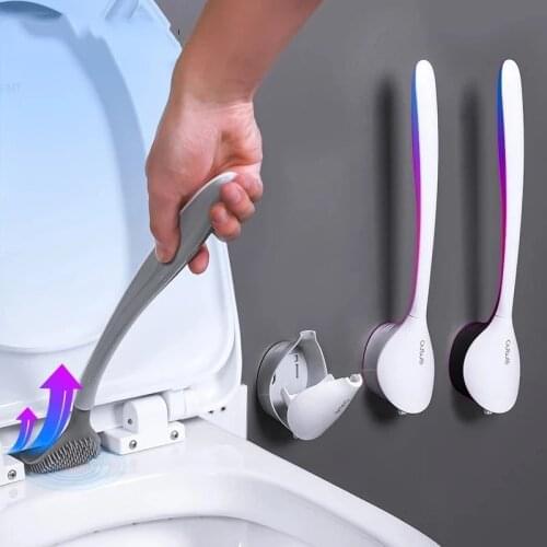 Silicone Toilet Brush TPR Head Brush No Dead Corner Wash Toilet Brush Household Wall-mounted Creative Bathroom Cleaning Tool