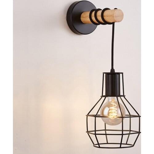 Nordic Wood Wall Lamp Vintage Sconce Wall Light Fixture E27 Bedside Retro Lamp Industrial Decor Dining Room Bedroom Light