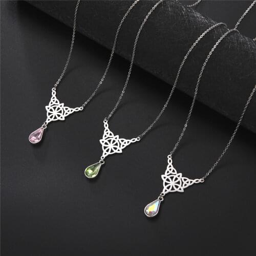 Skyrim Triqueta Crystal Tear Water Drop Pendant Necklace Stone Charms Irish knot Wicca Chain Choker for Women Jewelry Making