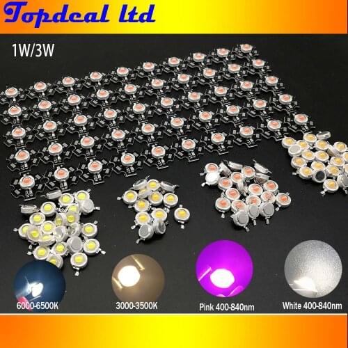 10-1000pcs 1W 3W Warm White Cold White 6000k- 6500k Full Spectrum White full spectrum 400-840nm High Power LED Chip Light Bead