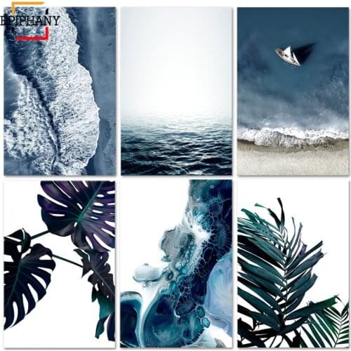 Tropical Decoration Picture Scandinavian Ocean Landscape Green Leaves Print Scenery Wall Art Canvas Painting Modern Room Decor