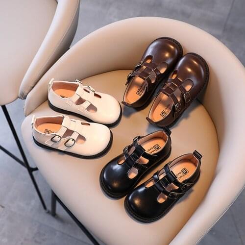 Baby Fashion Leather Shoes Autumn Girl Princess Shoes 2021 New British Style Student Soft Sole Hollow Breathable Non-slip 21-30