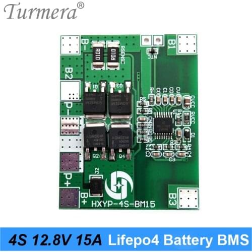 Turmera 4S 15A 12.8V 14.4V 32650 32700 Lifepo4 Battery BMS for Electric Boat Uninterrupted Power Supply 12V Solar Panel Battery