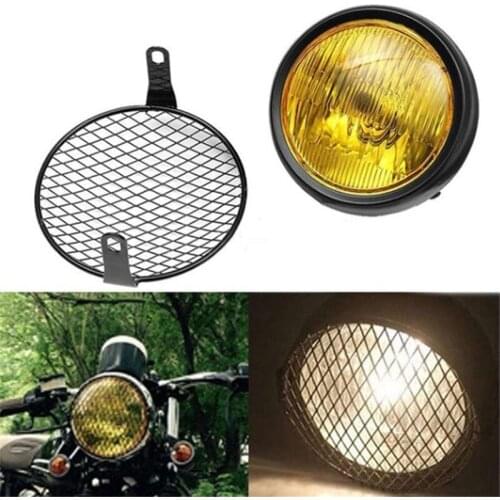 Universal Motorcycle Headlight 16cm Grill Mesh Lattice Grid Vivid Black Side Mount Net Cover