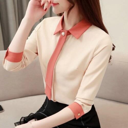 Spring Fall Office Ladies Womens Patchwork Long Sleeve Cardigan Blouse Top Shirt , Korean 3xl Slim Tops and Blouse for Women