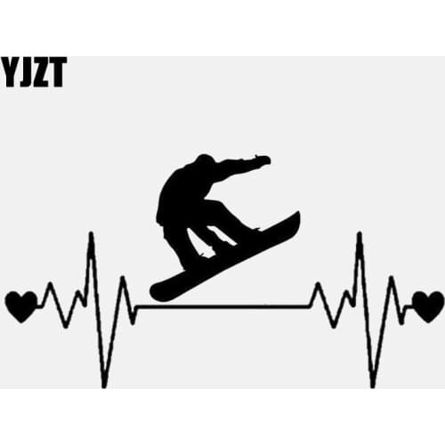 YJZT 16.1CM*9CM Fashion Snowboard Heartbeat Lifeline Decal Vinyl Black/Silver Car Sticker C22-1179