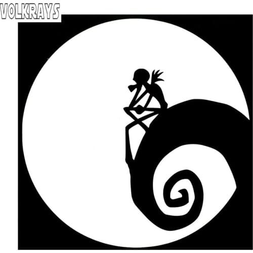 Volkrays Funny Car Sticker Jack Skellington Accessories Reflective Waterproof Cover Scratches PVC Decal Black/Silver,13cm*13cm