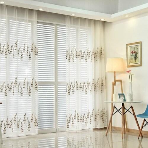 European and American style leaves design embroidered curtain for living room bed room tulle window treatments