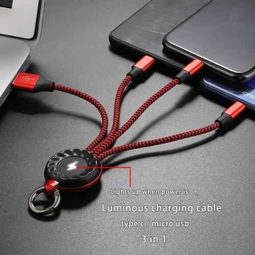 Short keychain usb charge cable for samsung s10 note20 A10 micro type c illuminated charging cable for huawei mate20 p30 xiaomi