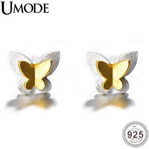 UMODE 2019 New 925 Sterling Silver Two Tone Gold Butterfly Stud Earrings for Women Birthday Silver 925 Jewelry Brincos ALE0640