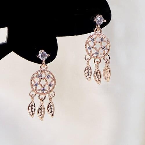 Vintage S925 Sterling Silver Earring Women Exquisite Tassel Leaf Pendant Earrings 18K Gold Zircon Stud Earrings Ear Jewelry Gift