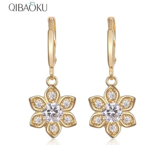 Sterling Silver 925 Hoop Earrings Flowers Shape Zircon Gold Ear Jewelry for Women Korean Style Drop Earrings