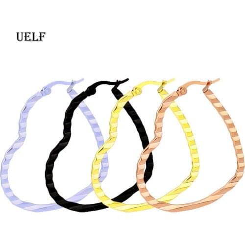 Uelf New Cute Hollow Big Heart Hoop Earrings For Women Gold Silver Color Stainless Simple LOVE Trendy Romantic Jewelry Nice Gift