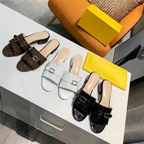 2021 New Spring Summer Womens Slippers Genuine Leather Shoes Luxury Brand Ladies Slippers Hot Sell Outside Shoes Size36-42