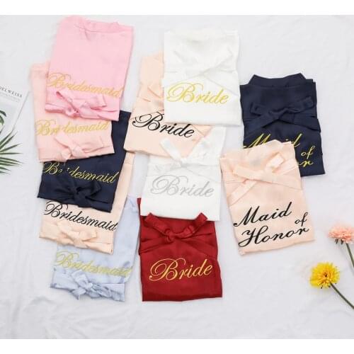 Casual Women Rayon Embroidery Bride Bridesmaid Kimono Bathrobe Dress Sexy Mini Sleep Nightshirt Wedding Sleepwear Nightgown