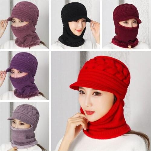 Coral Fleece Winter Hat Beanies Womens Hat Scarf Warm Breathable Wool Knitted Hat For Women Double Layers Protection Caps