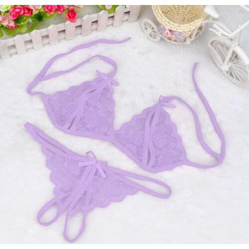 1 Set Stimulate G-Spot Sexy Bikini Thongs Micro Bikini Set Sexy Lace Dew Point Erotic Lingerie Bra Panty Thong Set