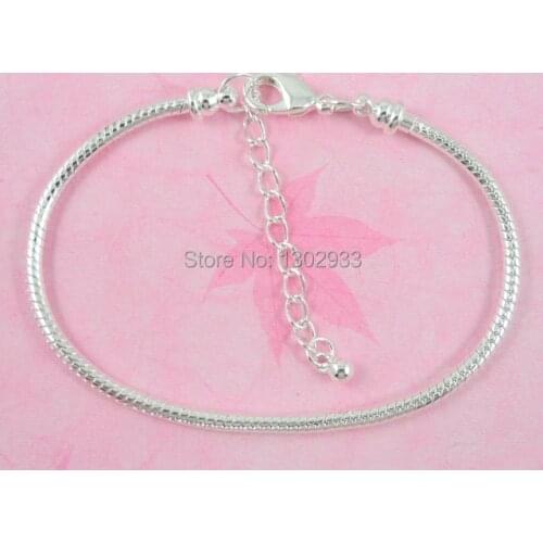 10 pcs /Lot Silver Plated Tone Lobster Clasp Snake Chain Charm Bracelets & Bangles For European Beads Jewelry DIY Sets PP02