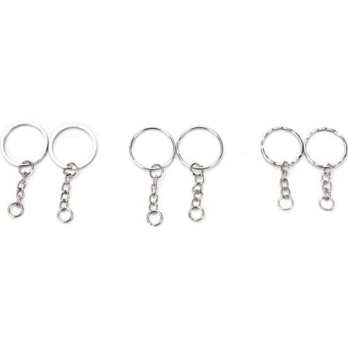 100 Pcs/Set Silvery Key Chains Stainless Alloy Circle DIY 3 Styles Jewelry Key Ring 25mm