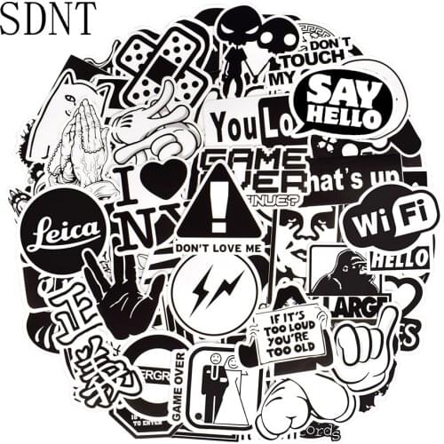 100 PCS Transparent Cool Stickers Black and White Punk Graffit Decal Stickers for Adult DIY Car Skateboard Guitar Laptop Bicycle