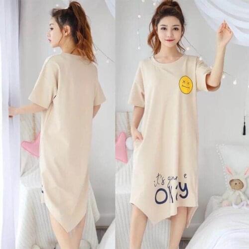 2020 Hot Sale Newest Cotton Nightgown Women Lounge Cute Nightdress Cartoon Sleepwear Short Sleeve Casual Nightwear Sleepshirts