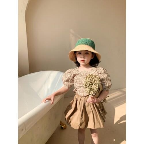 2021 New Arrival Girls Printed Shirt Puff Sleeve Spring Cotton Fashion Girls Blouse Kids Clothes 2-7 years