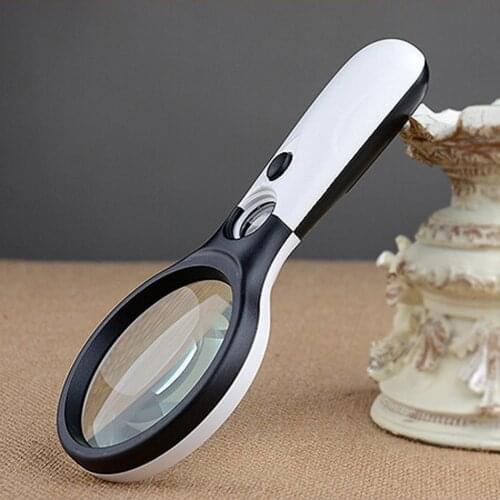 45x Handheld Reading Magnifier With Light Microscope Lens Jewelry Magnifying Glass Repair Tool With 3 Led Lights