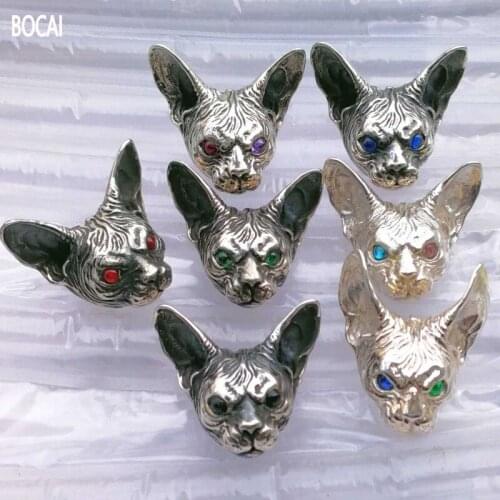 BOCAI 2021 Fashion Real s925 Silver Jewelry Retro Stylish Personality Sphinx Cat Man Pendant Male and Female Couples Pendant