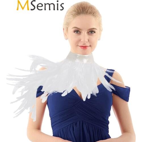 Black White Feather Cape Punk Gothic One Shoulder Shrug Shawl Wings Witch Costume Choker Collar Party Halloween Performance Show