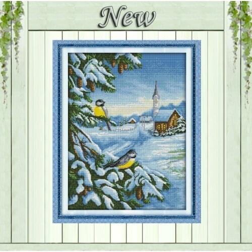 Snow bird Winter Scenery Home Decor,pattern printed on the canvas DMC 11CT 14CT Cross Stitch kits,needlework Set DIY embroidery